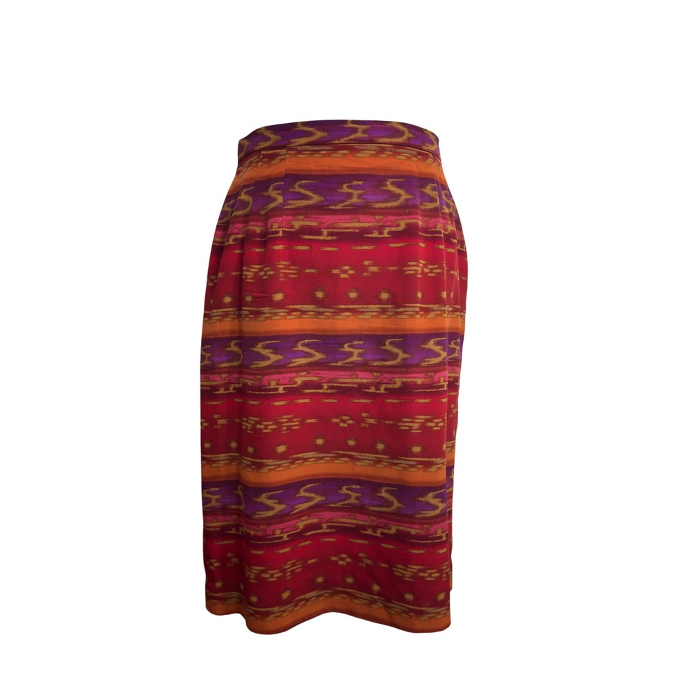 Vintage 90s Maggy London Silk Pencil Skirt Ikat Stripe Petite Women's